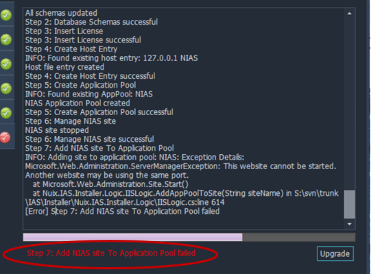 The application pool failed error during installation. 